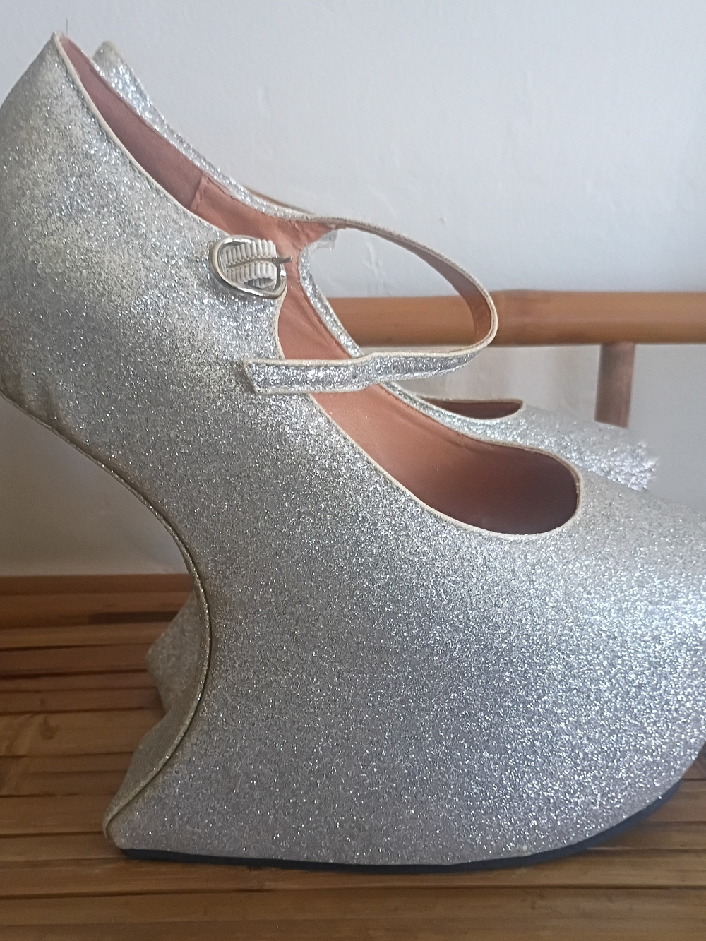Vintage Urban OG Silver Glitter Mary Jane Wedge Heels (2010)